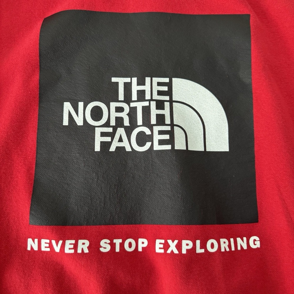 The North Face Hoodie Men L Red Black Graphic Box Logo Pullover Cotton Outdoor - Picture 4 of 11